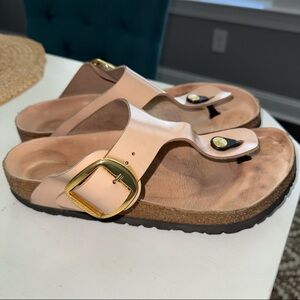 Birkenstock Women's Sandals in Light Tan Big buckle gold hardware